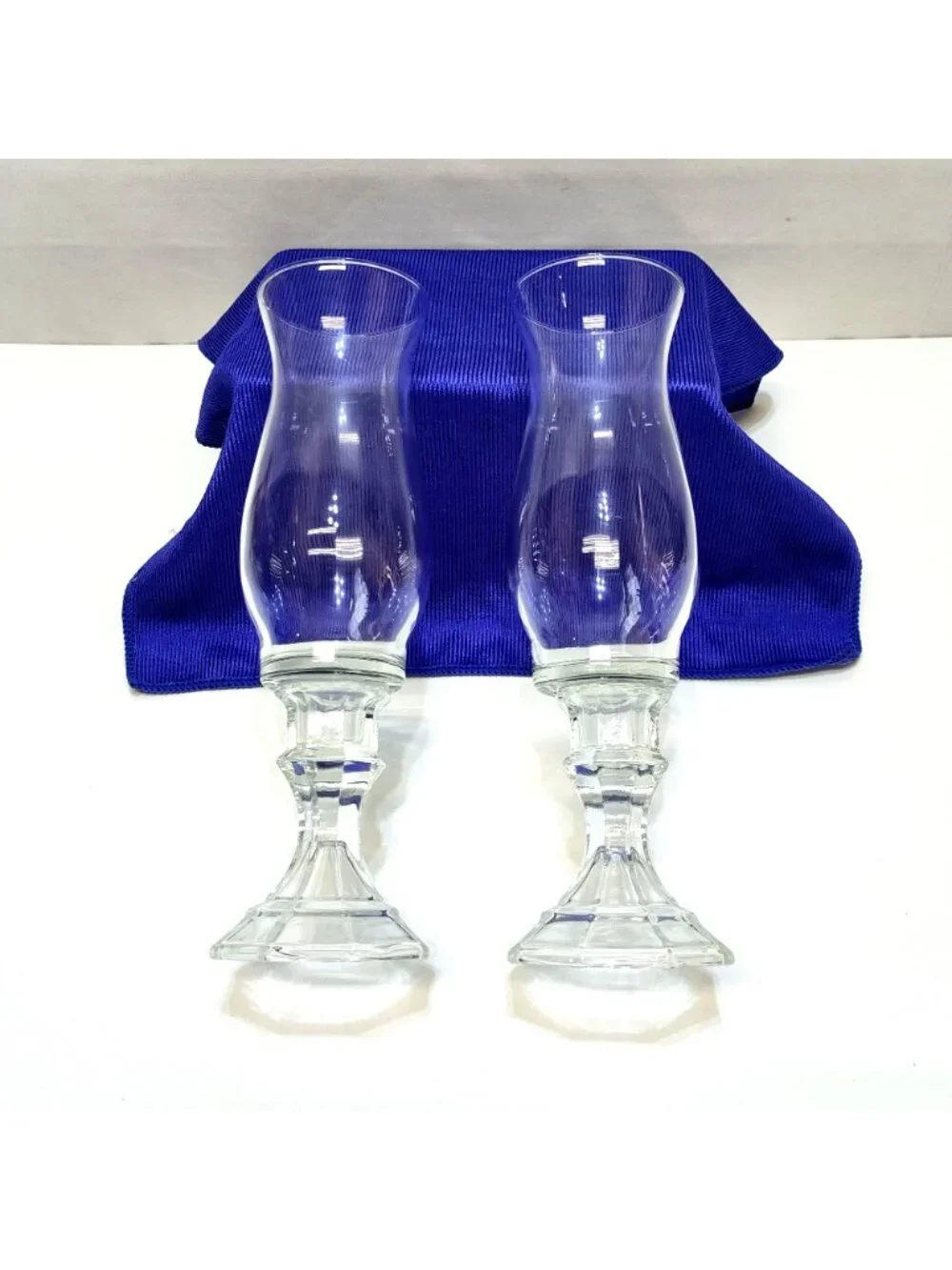 DIY (2) Glass Candle Holder Hurricane Vases Upcycled Home Decor Octagonal Base